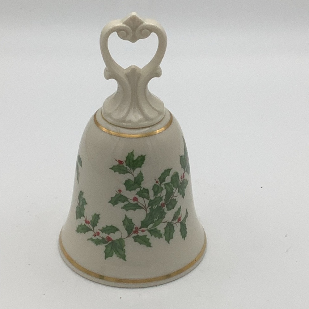 Vintage Lenox Festive Holly Bell with Gold Trim